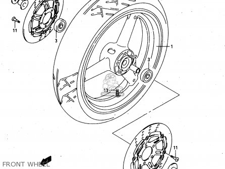 FRONT WHEEL - GSX750F 1999 (X) (E02 E04 E17 E18 E22 E24 E25 E34)