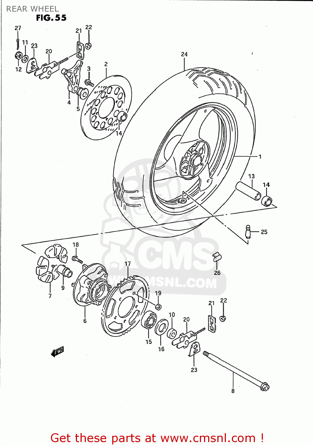 Suzuki GSX750F KATANA 1992 (N) USA (E03) REAR WHEEL buy original REAR