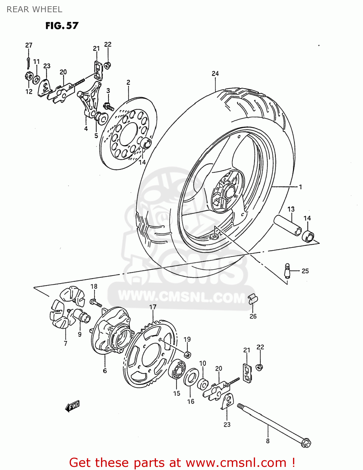 REAR WHEEL GSX750F KATANA 1997 (V) USA (E03)