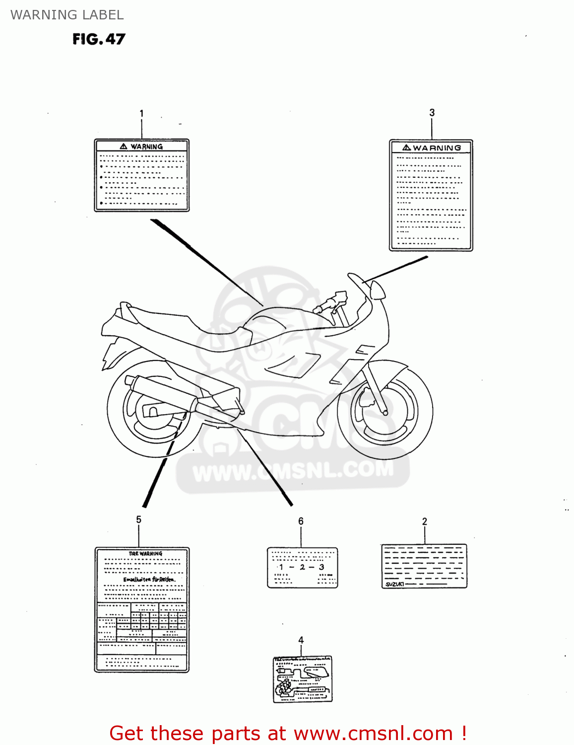 WARNING LABEL GSX750F KATANA 1997 (V) USA (E03)