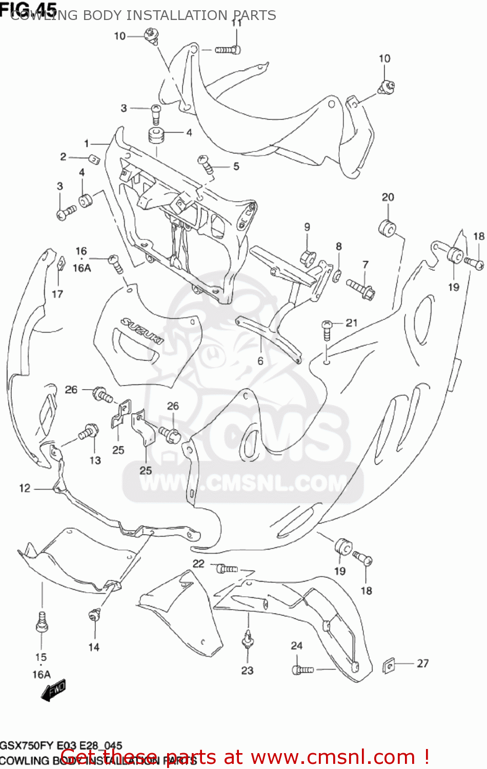 COWLING BODY INSTALLATION PARTS GSX750F KATANA 1998 (W) USA (E03)
