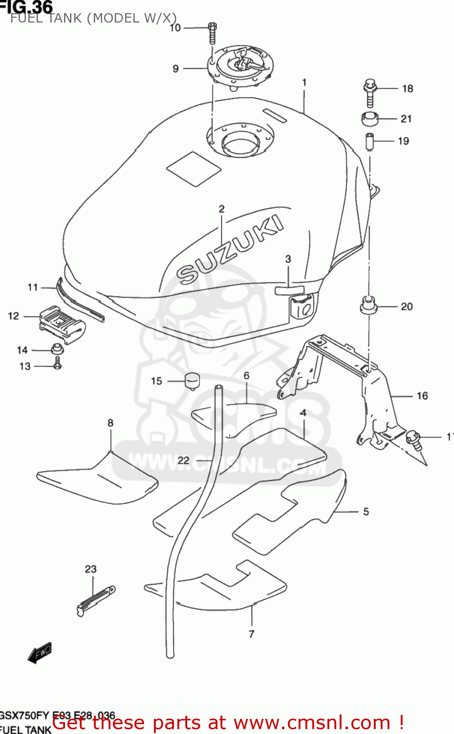 FUEL TANK (MODEL W/X) GSX750F KATANA 1998 (W) USA (E03)