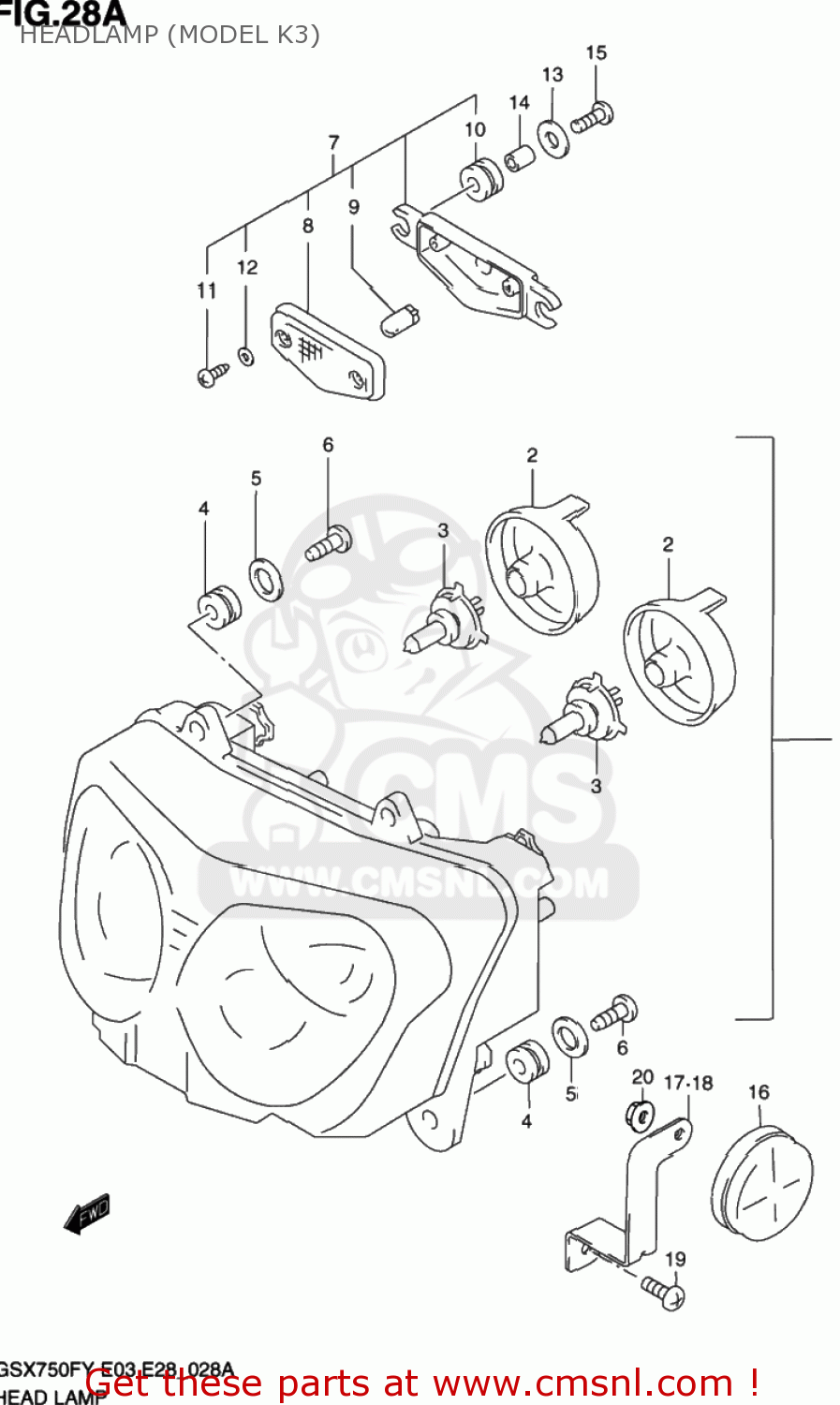 HEADLAMP (MODEL K3) GSX750F KATANA 1998 (W) USA (E03)