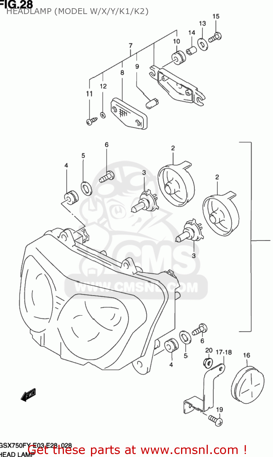 HEADLAMP (MODEL W/X/Y/K1/K2) GSX750F KATANA 1998 (W) USA (E03)