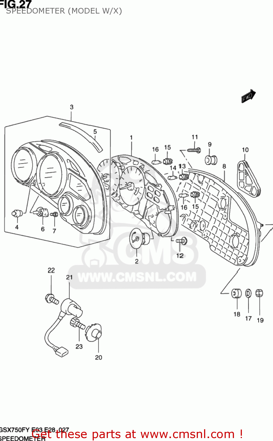 SPEEDOMETER (MODEL W/X) GSX750F KATANA 1998 (W) USA (E03)
