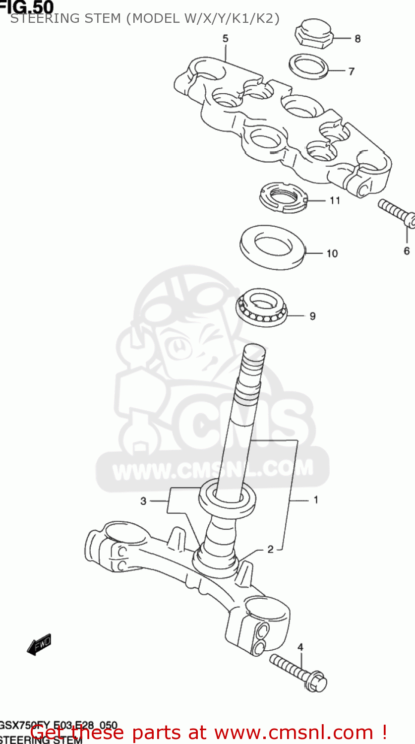 STEERING STEM (MODEL W/X/Y/K1/K2) GSX750F KATANA 1998 (W) USA (E03)