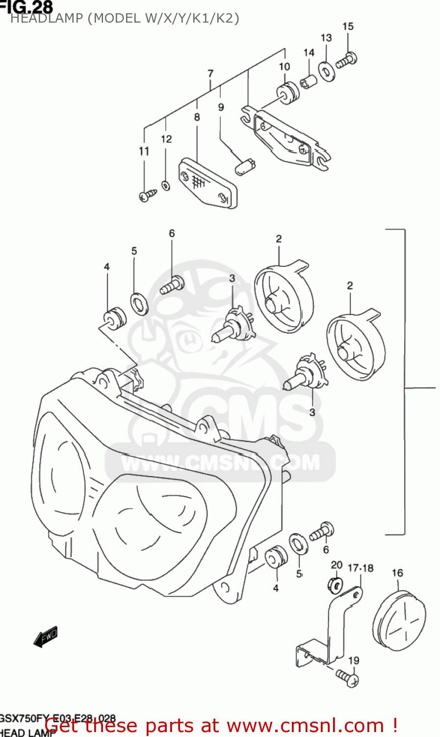 HEADLAMP (MODEL W/X/Y/K1/K2) GSX750F KATANA 1999 (X) USA (E03)