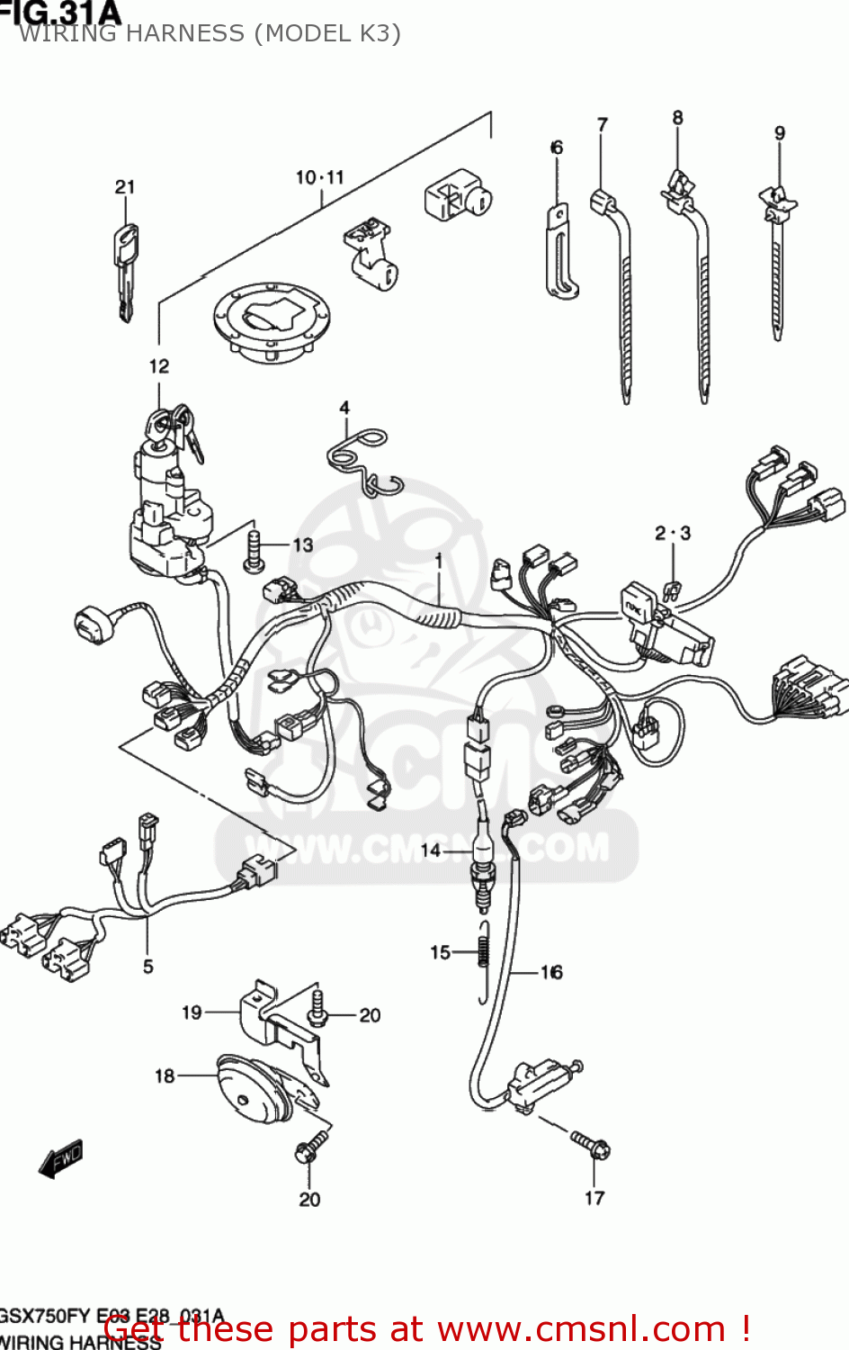 WIRING HARNESS (MODEL K3) GSX750F KATANA 1999 (X) USA (E03)