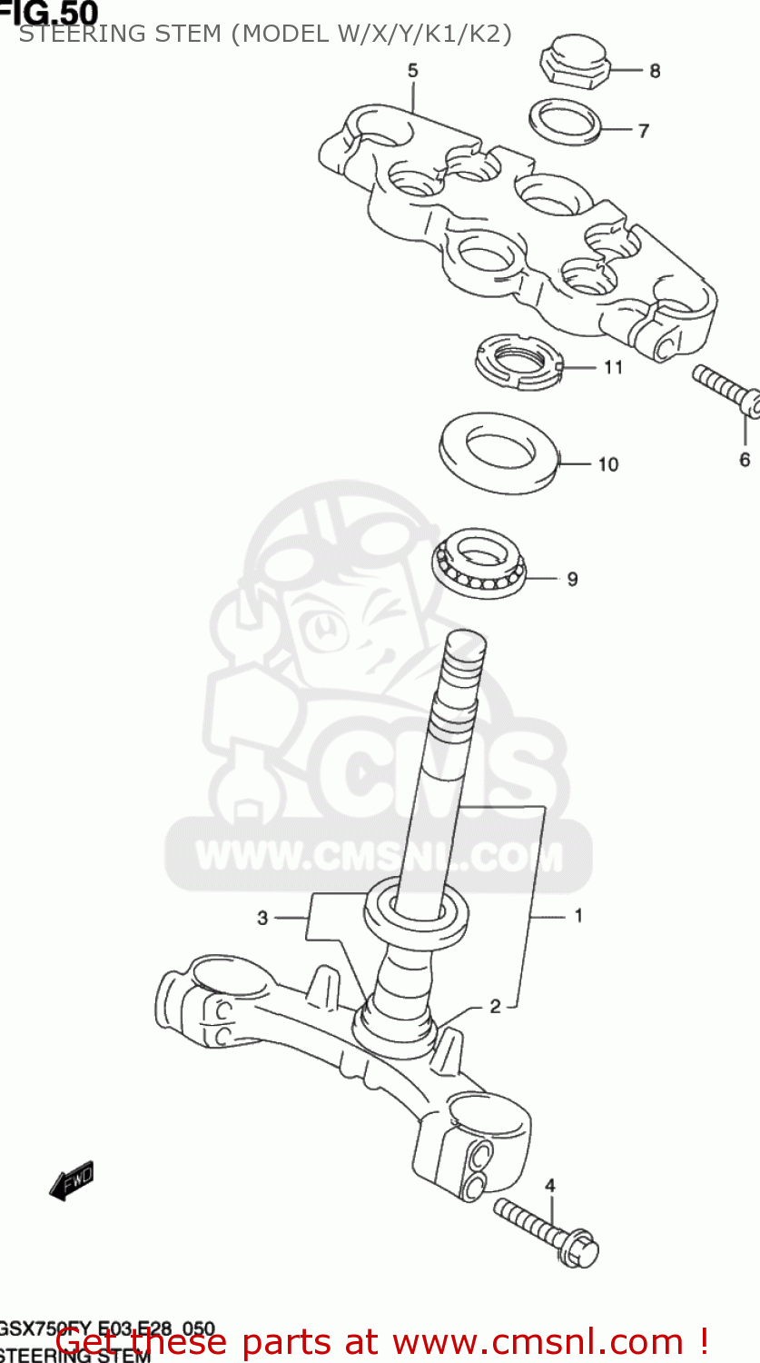 STEERING STEM (MODEL W/X/Y/K1/K2) GSX750F KATANA 2000 (Y) USA (E03)
