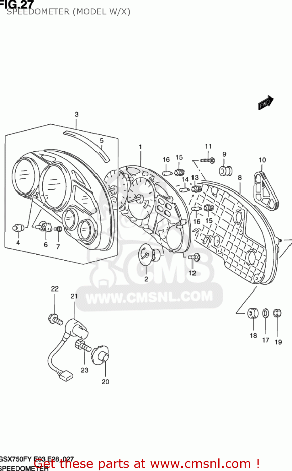 SPEEDOMETER (MODEL W/X) GSX750F KATANA 2001 (K1) USA (E03)