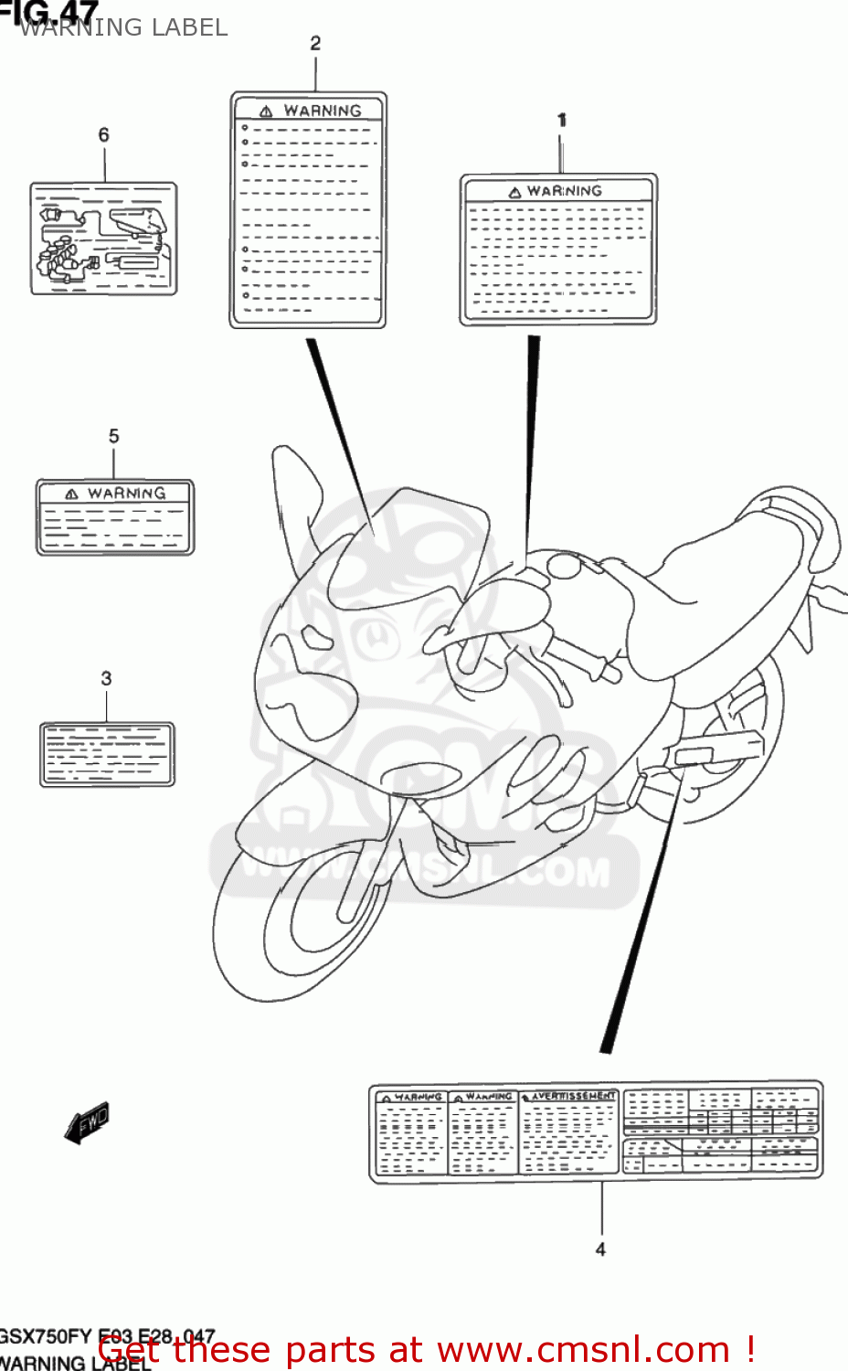 WARNING LABEL GSX750F KATANA 2001 (K1) USA (E03)