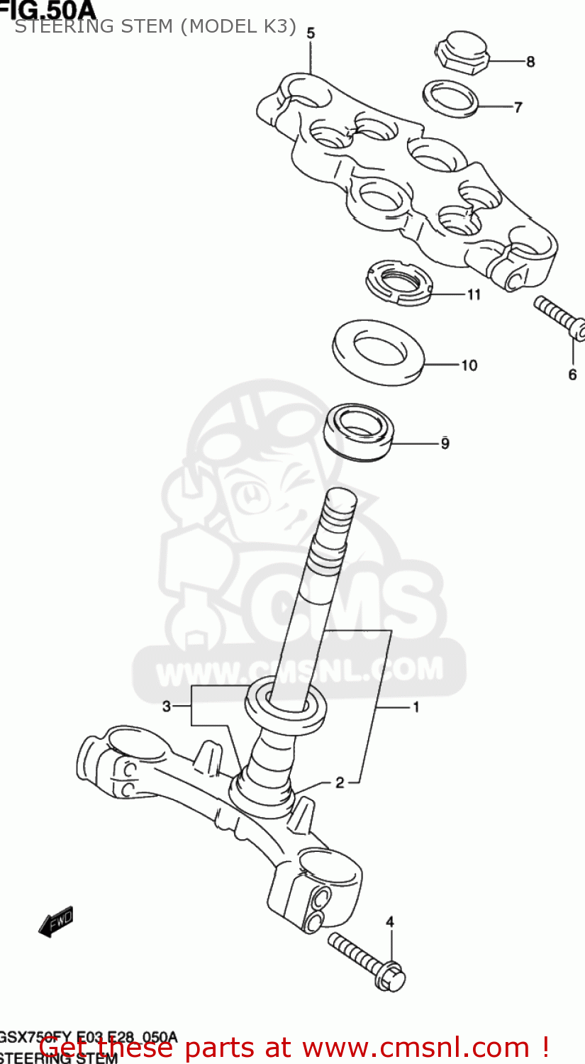STEERING STEM (MODEL K3) GSX750F KATANA 2002 (K2) USA (E03)