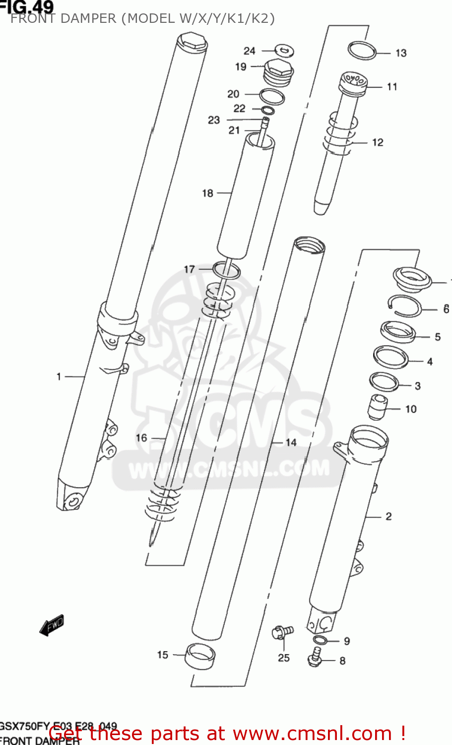 FRONT DAMPER (MODEL W/X/Y/K1/K2) GSX750F KATANA 2003 (K3) USA (E03)