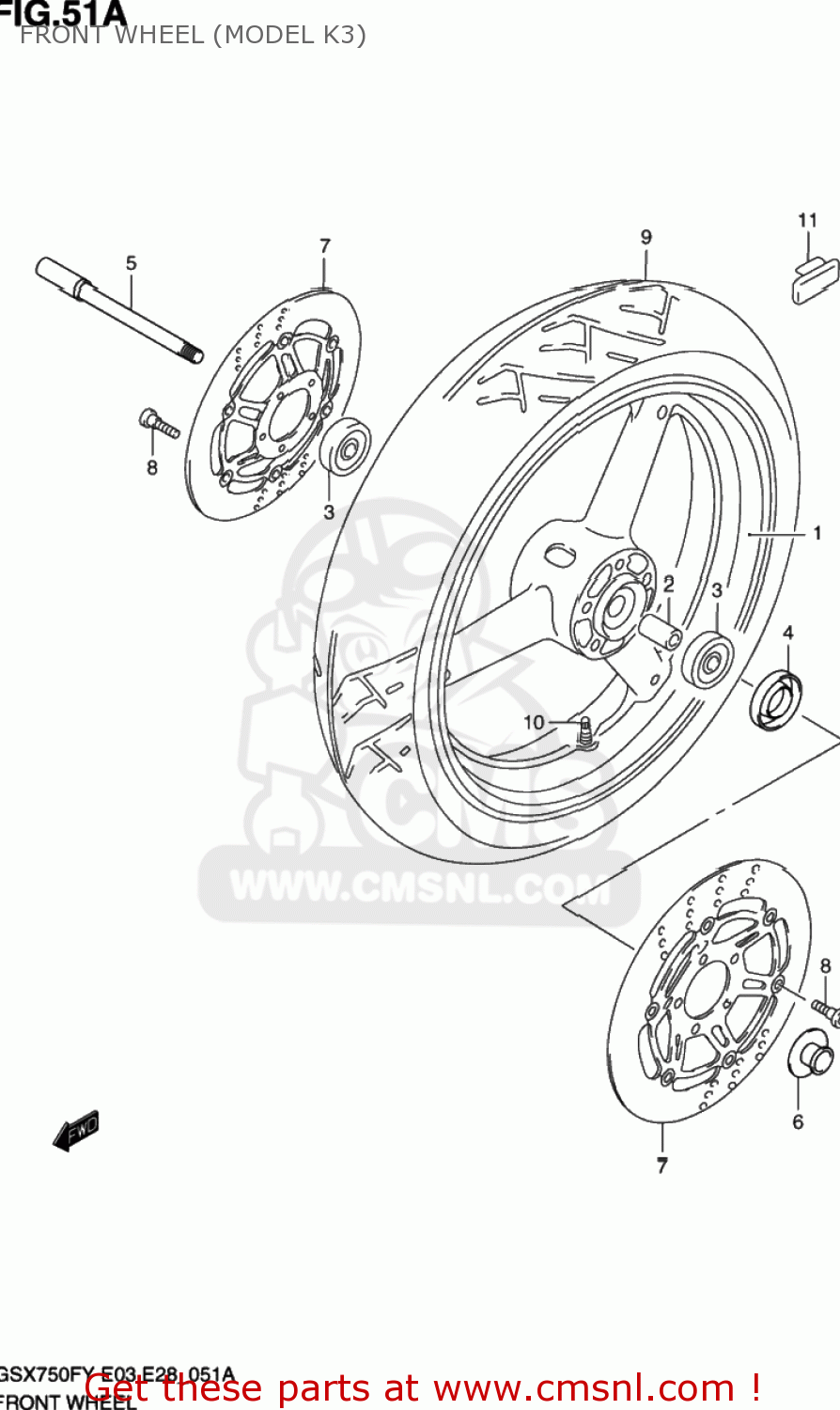 FRONT WHEEL (MODEL K3) GSX750F KATANA 2003 (K3) USA (E03)
