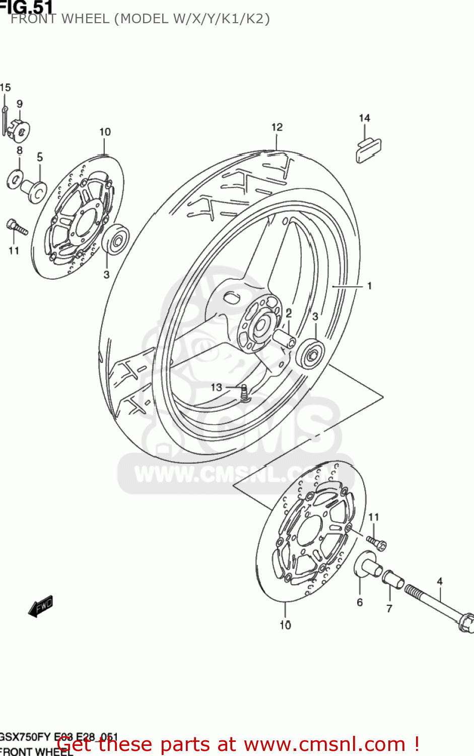 FRONT WHEEL (MODEL W/X/Y/K1/K2) GSX750F KATANA 2003 (K3) USA (E03)