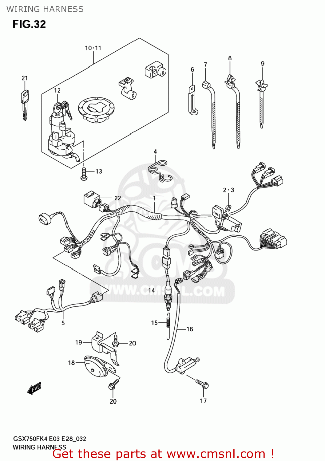 Suzuki GSX750F KATANA 2004 (K4) USA (E03) WIRING HARNESS - buy original ...