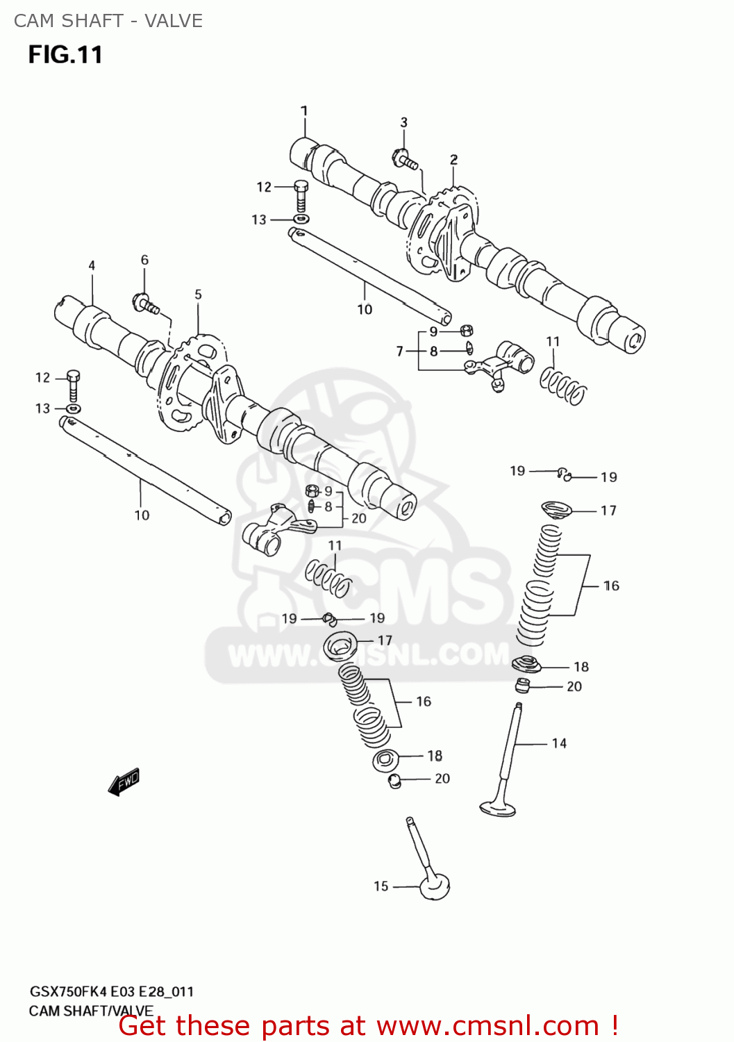 CAM SHAFT - VALVE GSX750F KATANA 2004 (K4) USA (E03)