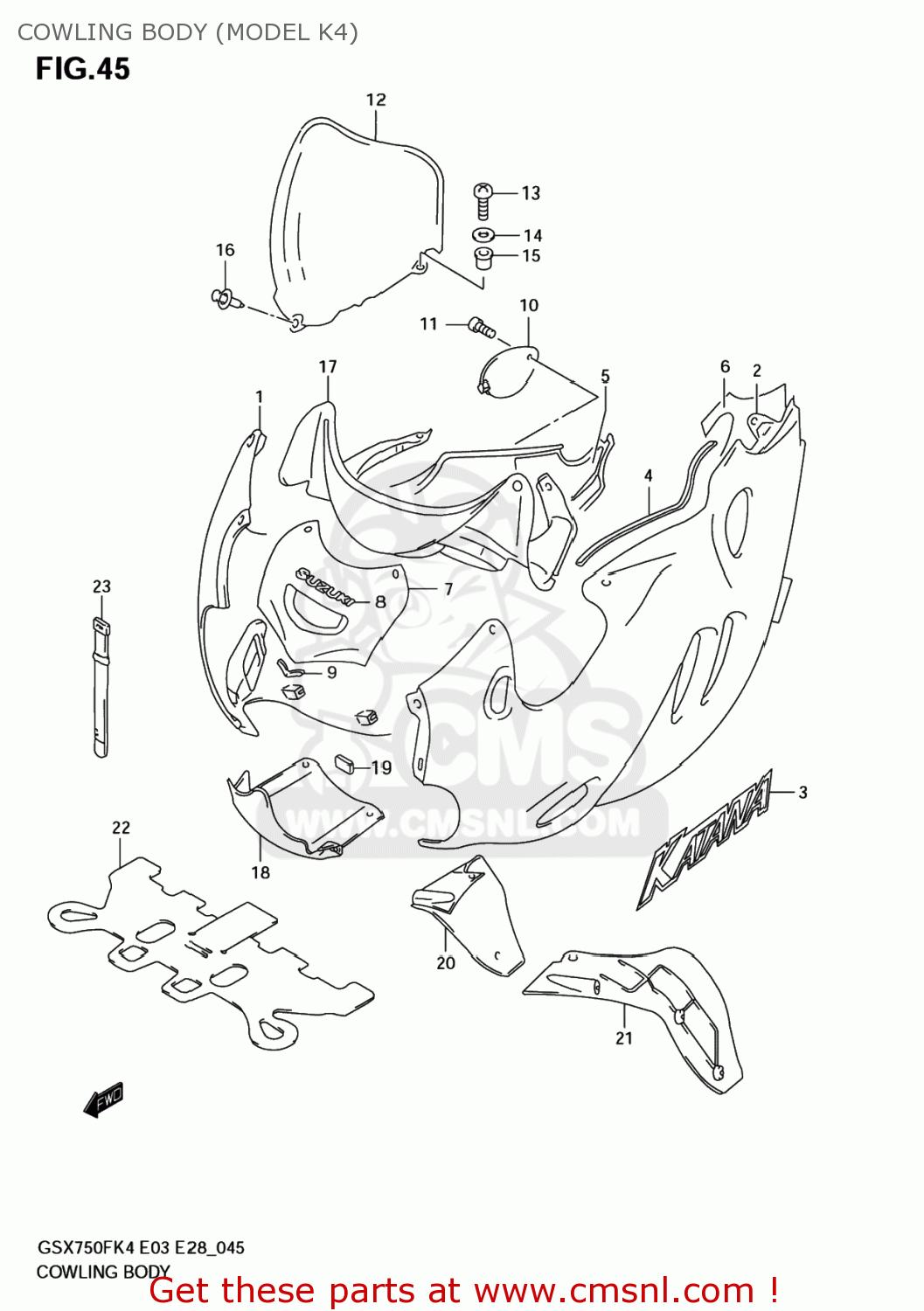 COWLING BODY (MODEL K4) GSX750F KATANA 2004 (K4) USA (E03)