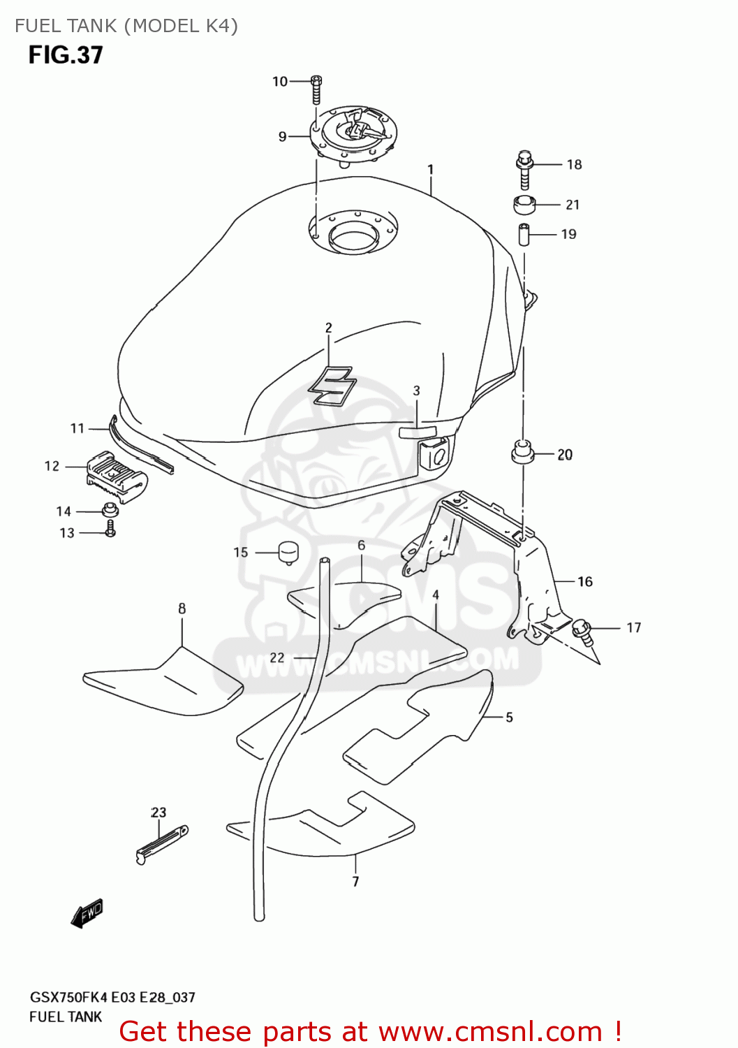 FUEL TANK (MODEL K4) GSX750F KATANA 2004 (K4) USA (E03)