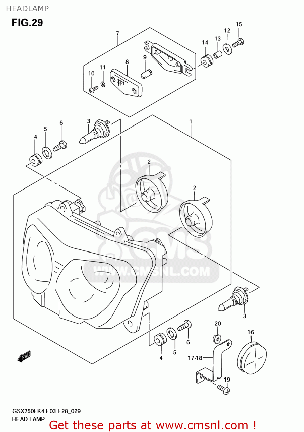 HEADLAMP GSX750F KATANA 2004 (K4) USA (E03)
