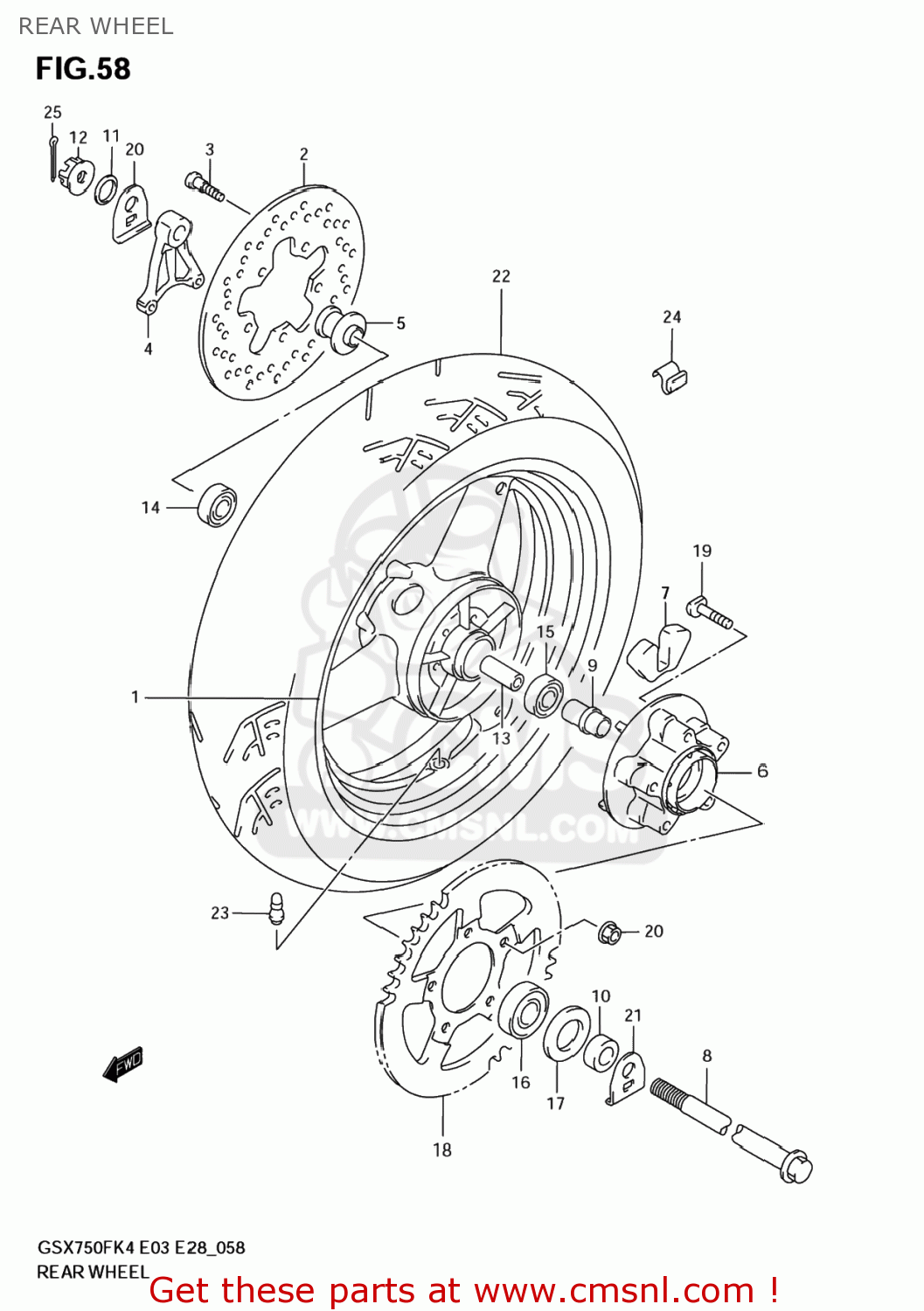 REAR WHEEL GSX750F KATANA 2004 (K4) USA (E03)
