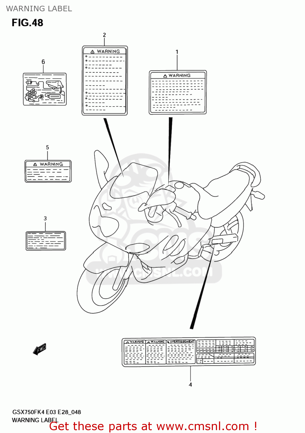 WARNING LABEL GSX750F KATANA 2004 (K4) USA (E03)
