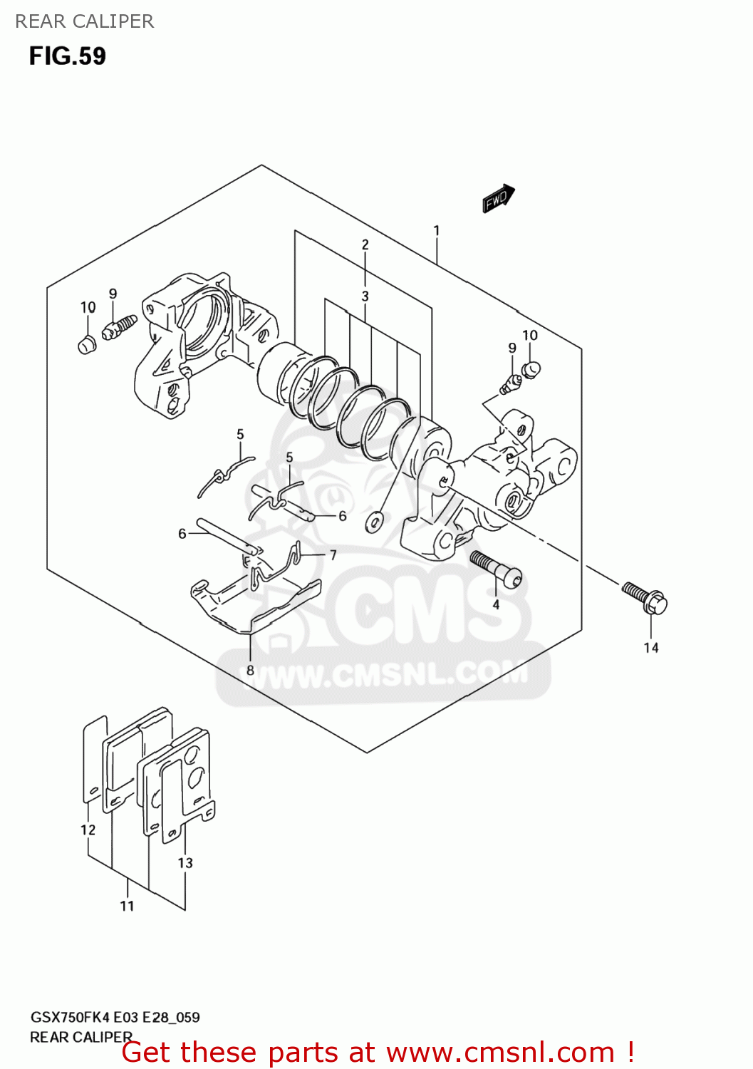 REAR CALIPER GSX750F KATANA 2005 (K5) USA (E03)