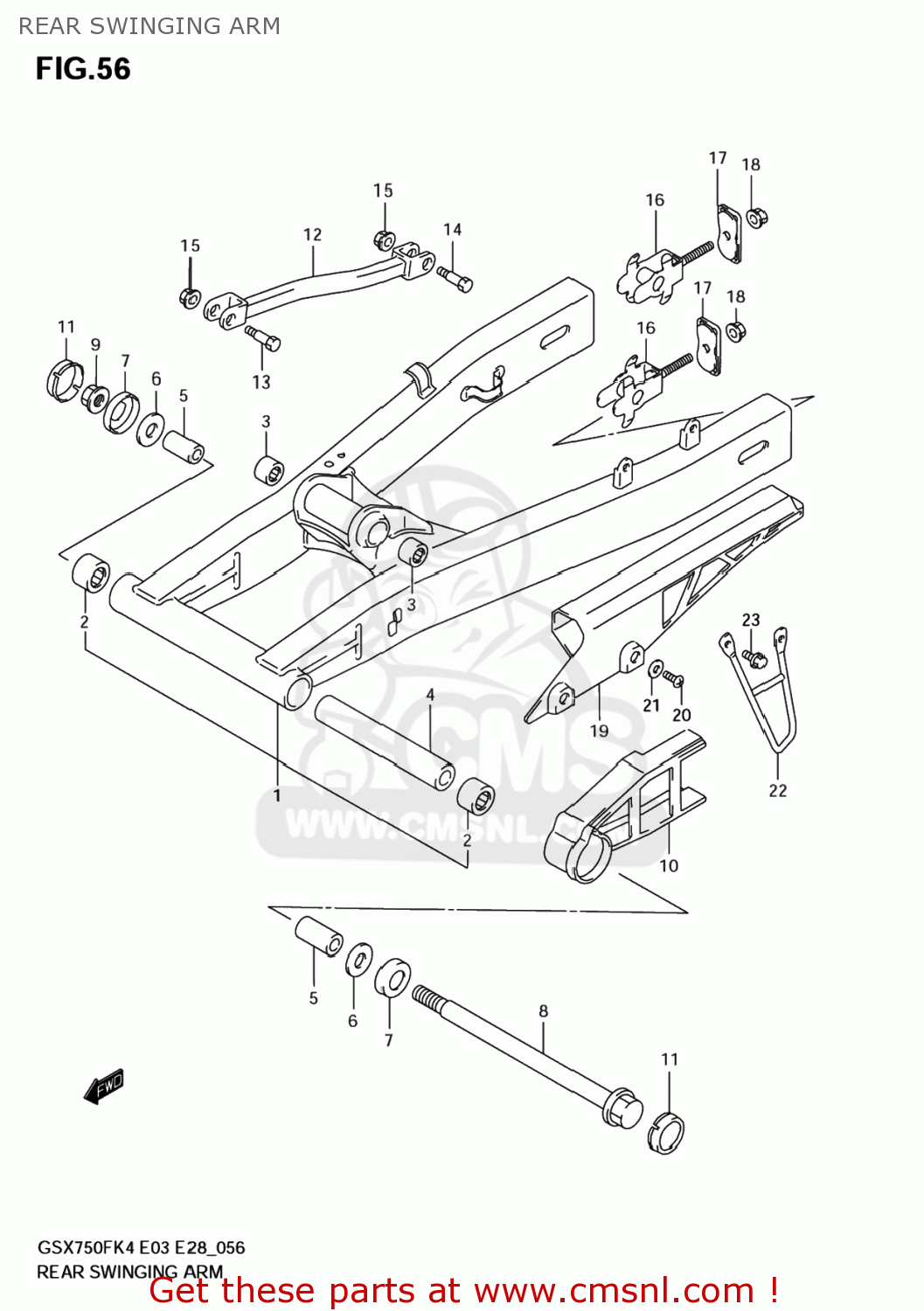REAR SWINGING ARM GSX750F KATANA 2005 (K5) USA (E03)