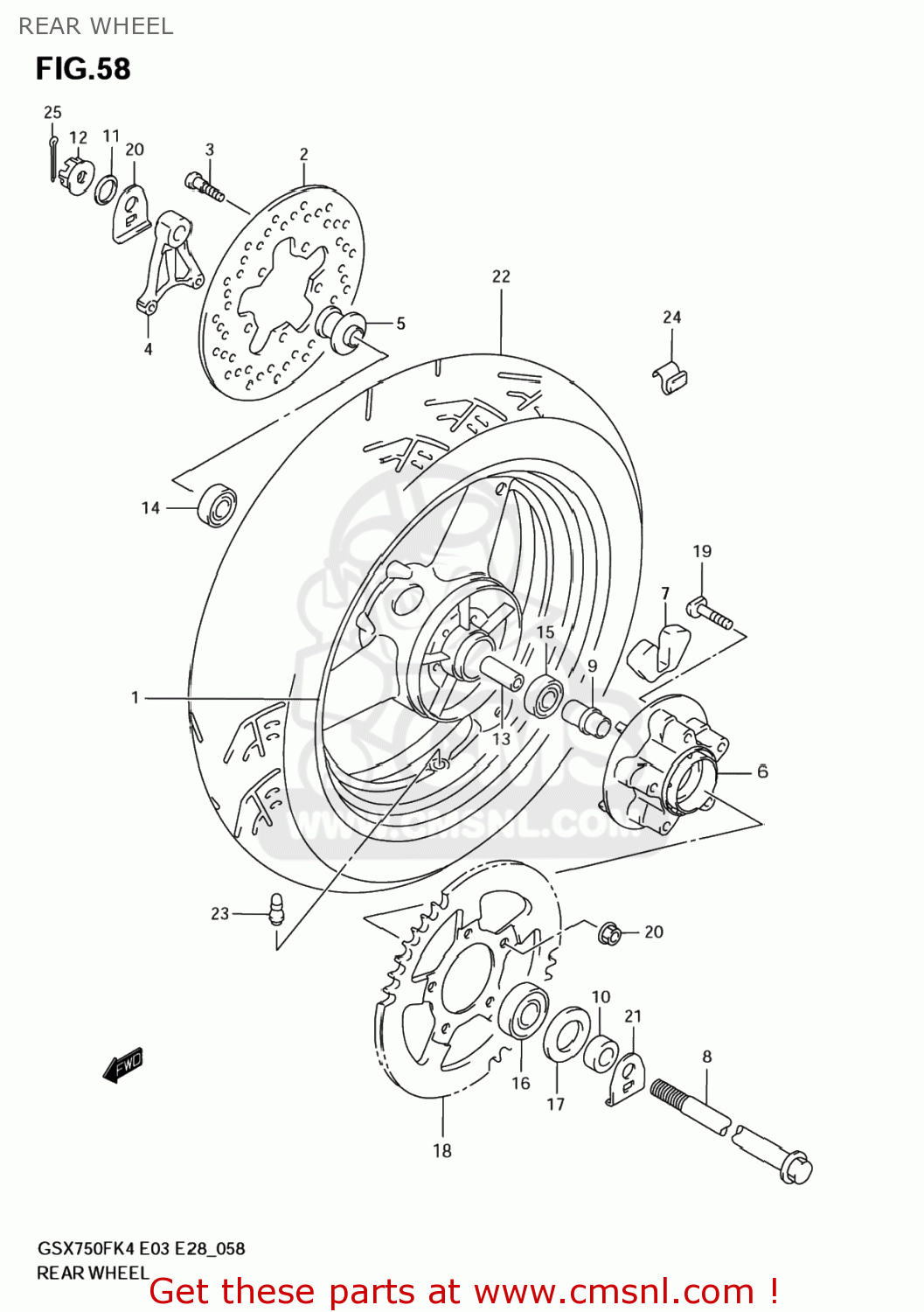 REAR WHEEL GSX750F KATANA 2005 (K5) USA (E03)