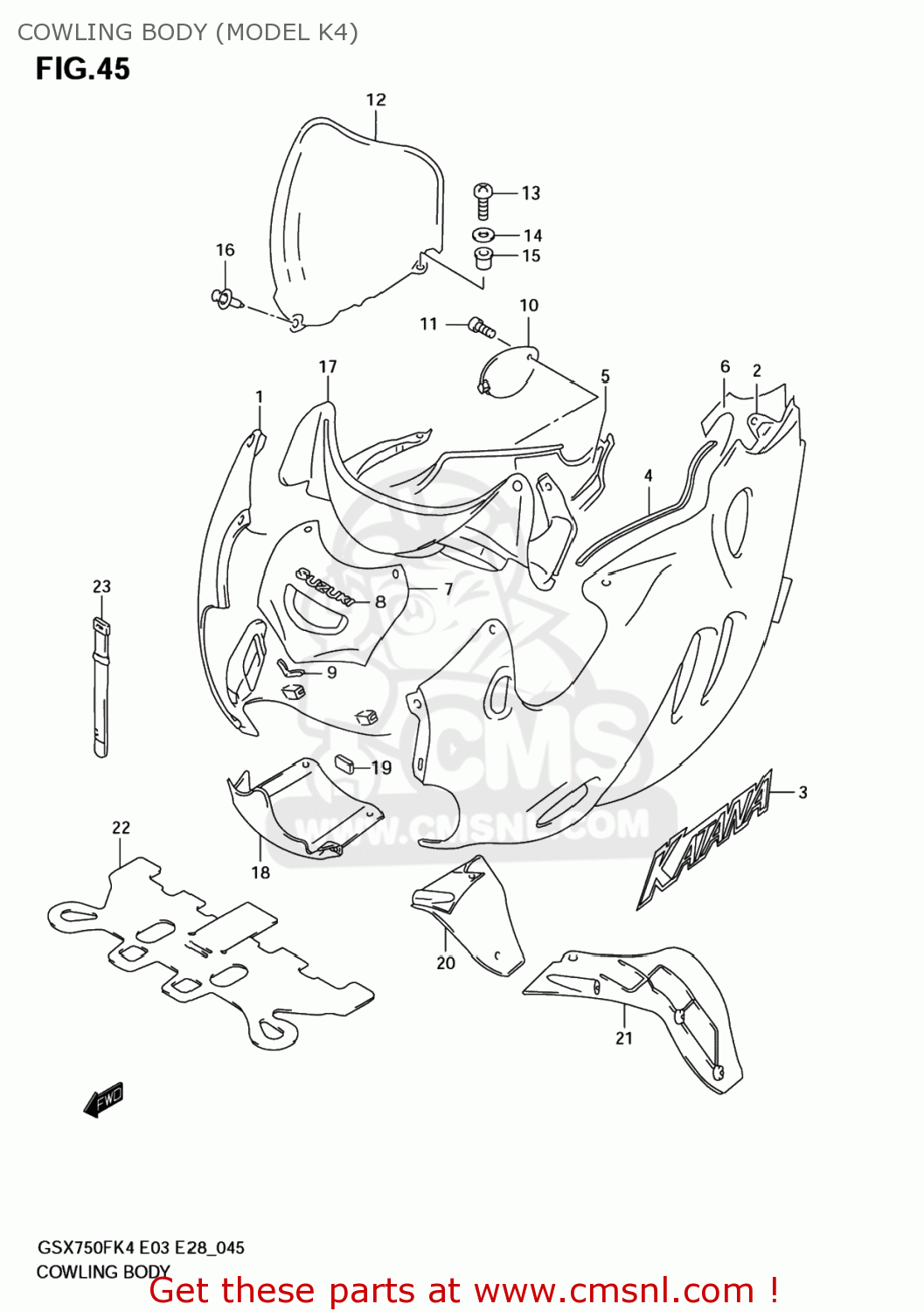 COWLING BODY (MODEL K4) GSX750F KATANA 2006 (K6) USA (E03)
