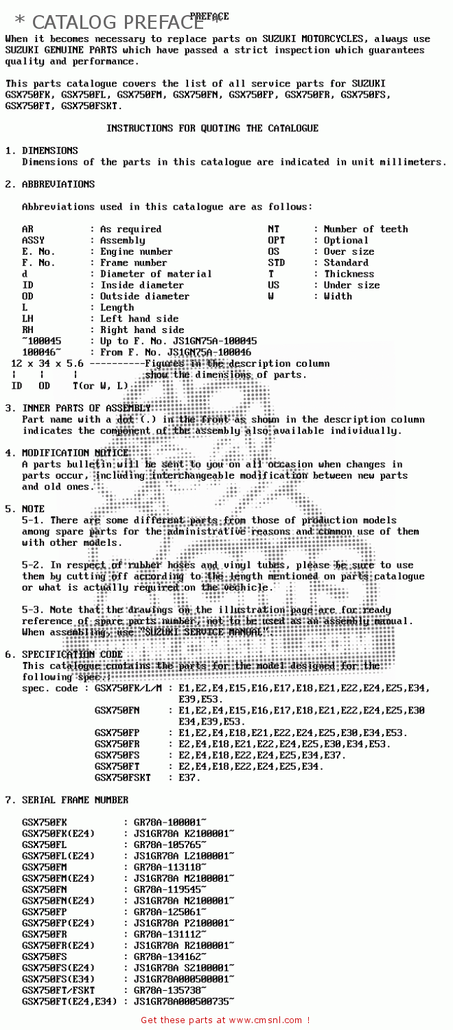 * CATALOG PREFACE * GSX750FSK 1996 (T) BRAZIL (E37)