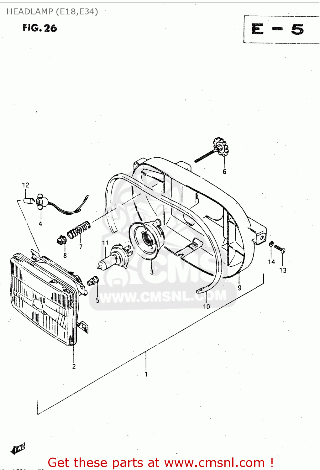 HEADLAMP (E18,E34) GSX750R 1986 (G) GENERAL EXPORT (E01)