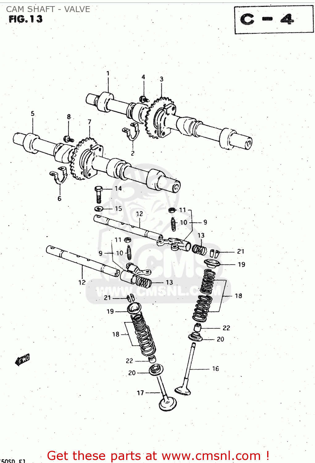 CAM SHAFT - VALVE GSX750S 1983 (D) (E01 E02 E04 E06 E18 E21 E22 E24 E25 E30 34 39)