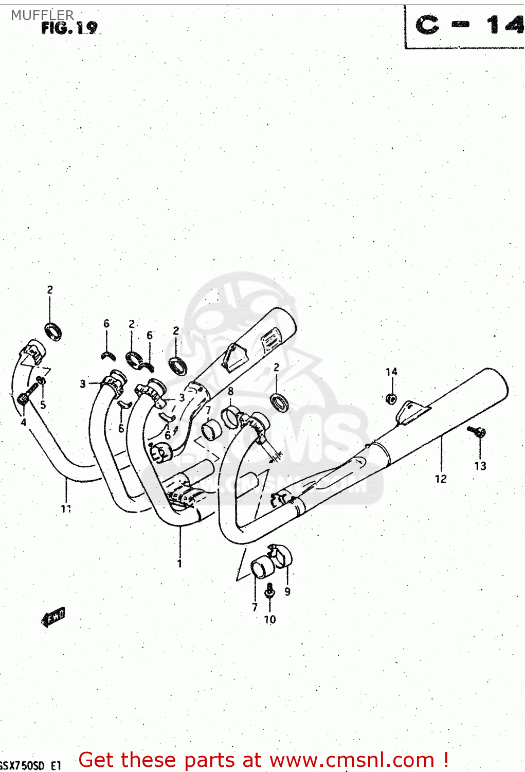 MUFFLER GSX750S 1983 (D) (E01 E02 E04 E06 E18 E21 E22 E24 E25 E30 34 39)