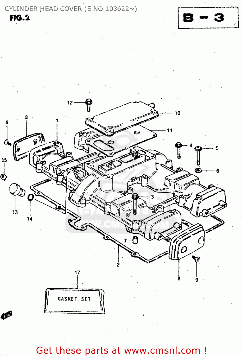 CYLINDER HEAD COVER (E.NO.103622~) GSX750S 1983 (D) (E01 E02 E04 E06 E18 E21 E22 E24 E25 E30 34 39)