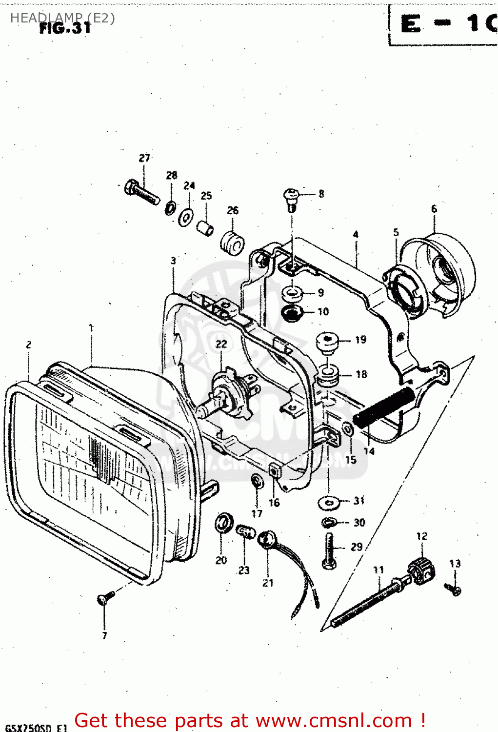 HEADLAMP (E2) GSX750S 1983 (D) (E01 E02 E04 E06 E18 E21 E22 E24 E25 E30 34 39)