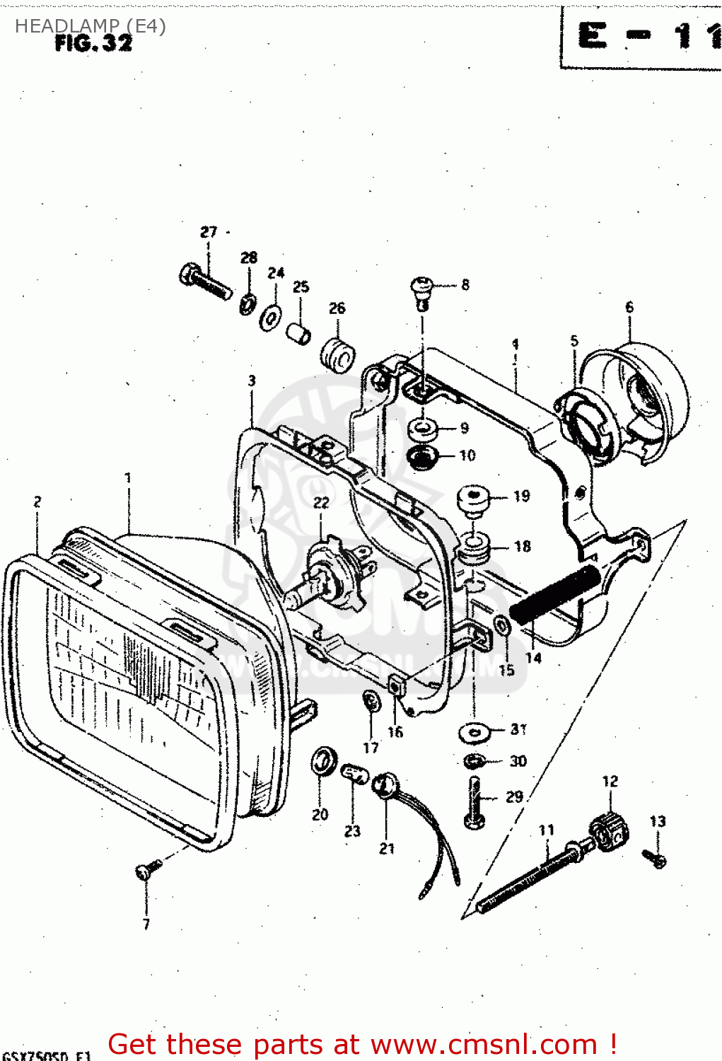 HEADLAMP (E4) GSX750S 1983 (D) (E01 E02 E04 E06 E18 E21 E22 E24 E25 E30 34 39)