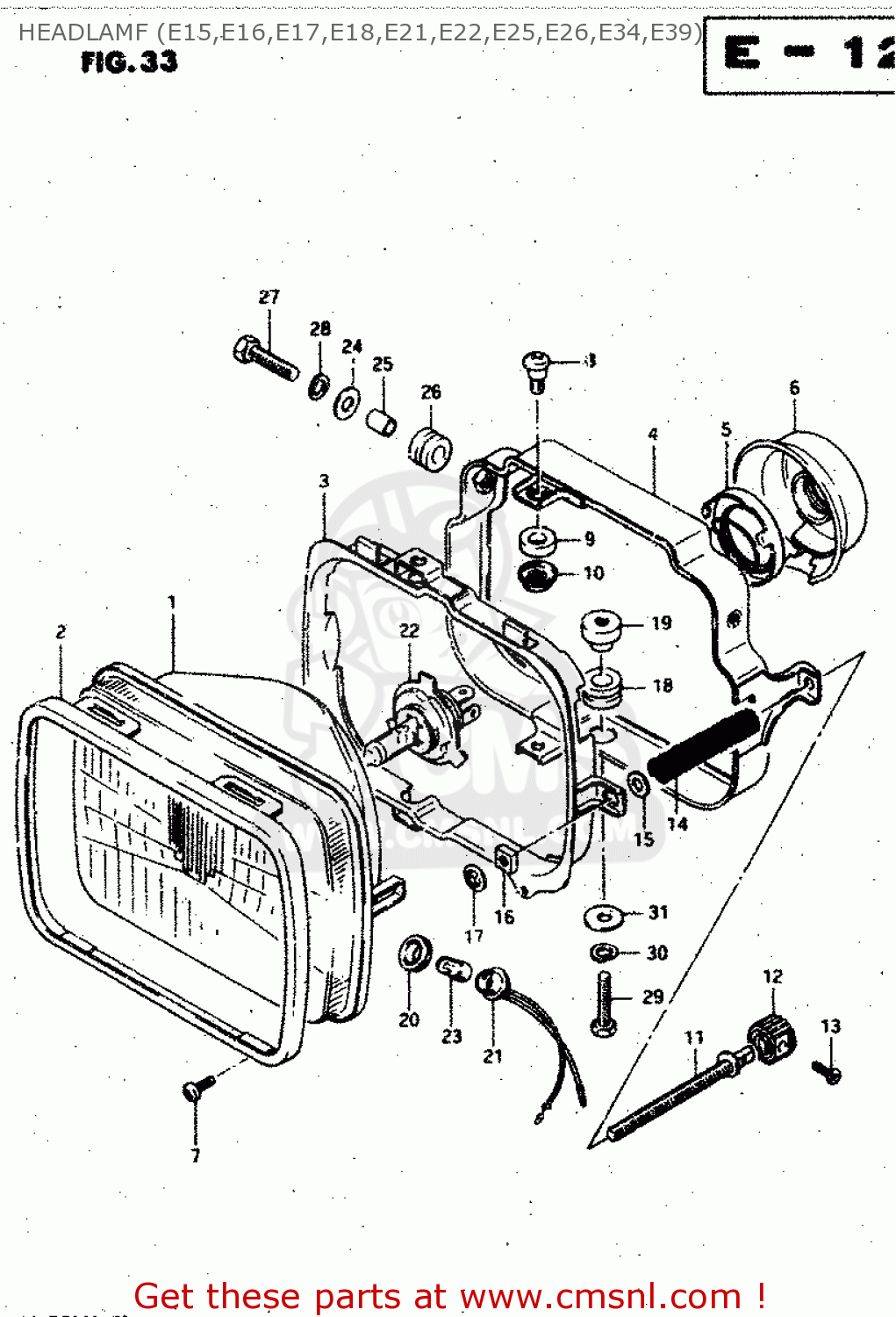 HEADLAMF (E15,E16,E17,E18,E21,E22,E25,E26,E34,E39) GSX750S 1983 (D) (E01 E02 E04 E06 E18 E21 E22 E24 E25 E30 34 39)