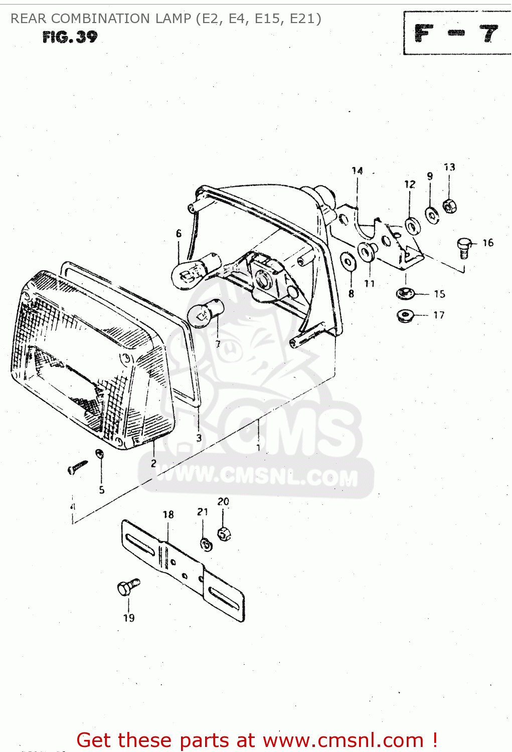 REAR COMBINATION LAMP (E2, E4, E15, E21) GSX750S 1983 (D) (E01 E02 E04 E06 E18 E21 E22 E24 E25 E30 34 39)