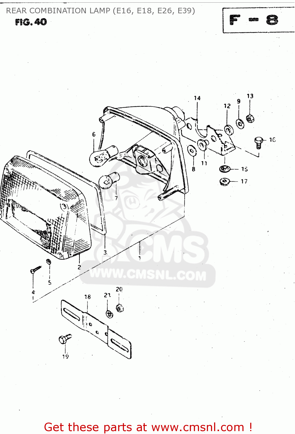 REAR COMBINATION LAMP (E16, E18, E26, E39) GSX750S 1983 (D) (E01 E02 E04 E06 E18 E21 E22 E24 E25 E30 34 39)