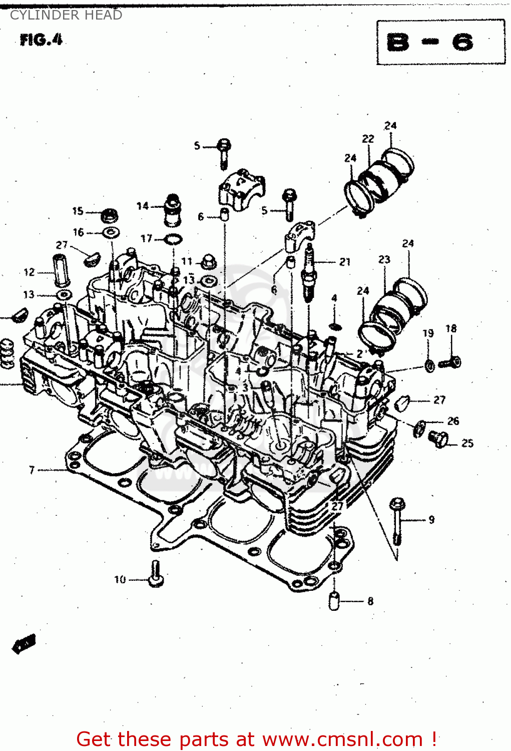 CYLINDER HEAD GSX750S 1983 (D) (E01 E02 E04 E06 E18 E21 E22 E24 E25 E30 34 39)