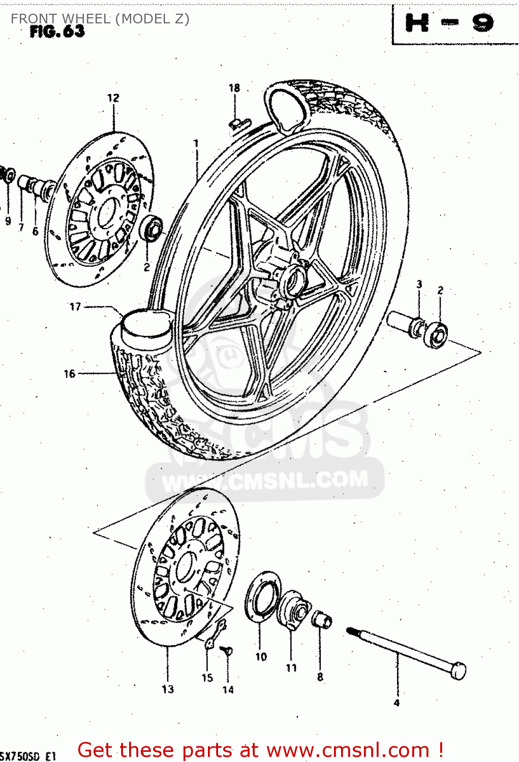 FRONT WHEEL (MODEL Z) GSX750S 1983 (D) (E01 E02 E04 E06 E18 E21 E22 E24 E25 E30 34 39)
