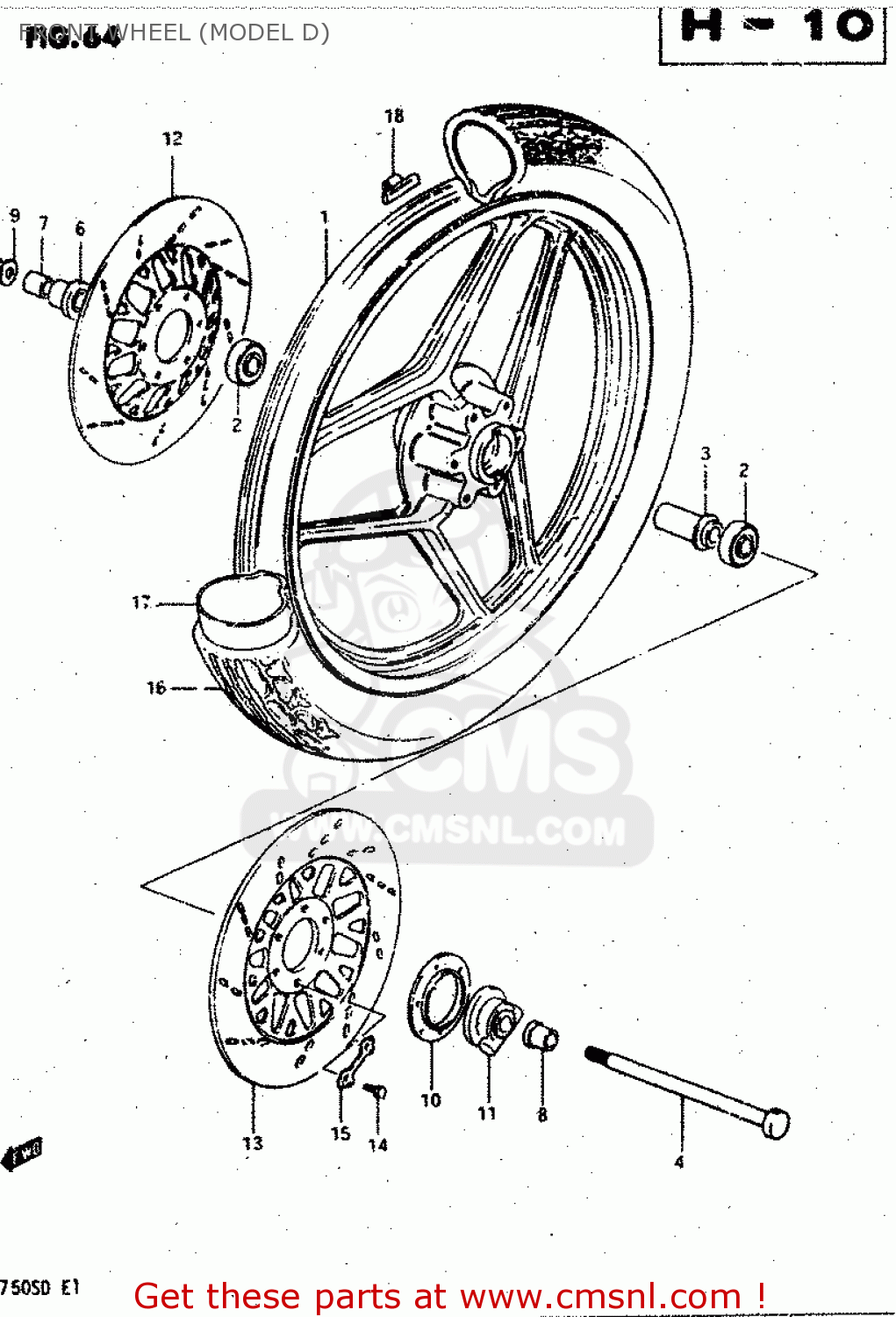 FRONT WHEEL (MODEL D) GSX750S 1983 (D) (E01 E02 E04 E06 E18 E21 E22 E24 E25 E30 34 39)