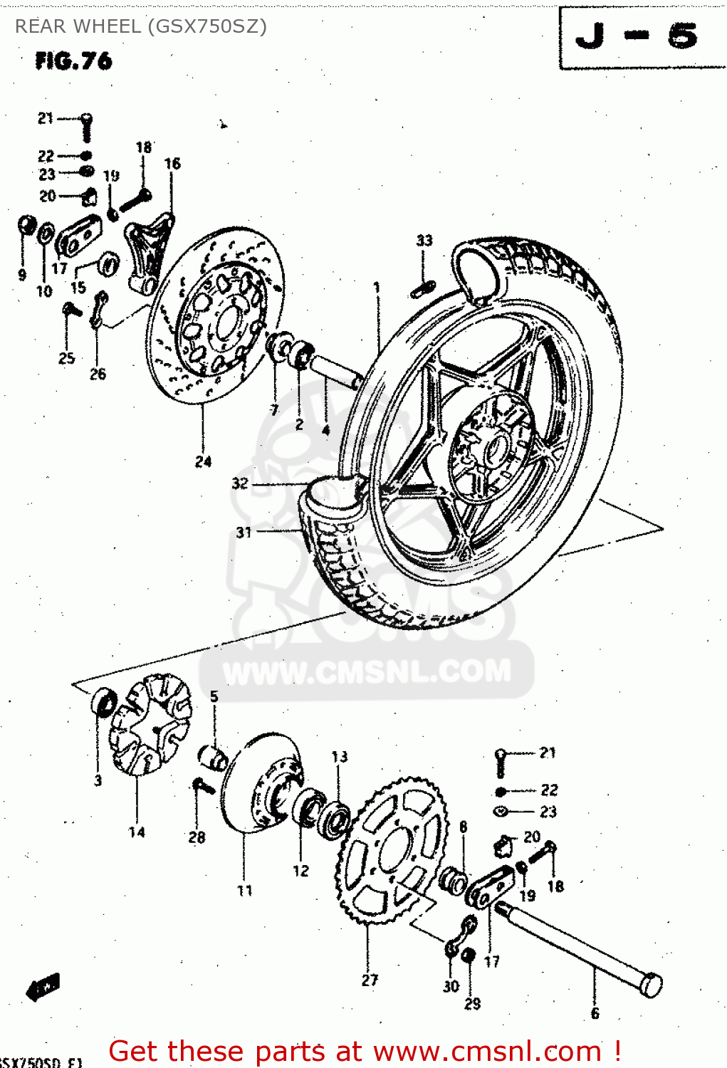 REAR WHEEL (GSX750SZ) GSX750S 1983 (D) (E01 E02 E04 E06 E18 E21 E22 E24 E25 E30 34 39)