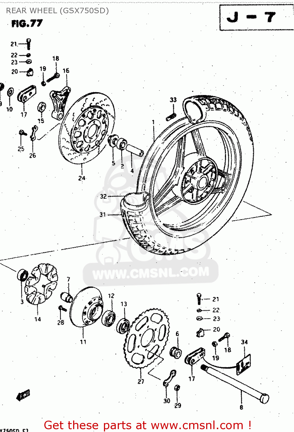 REAR WHEEL (GSX750SD) GSX750S 1983 (D) (E01 E02 E04 E06 E18 E21 E22 E24 E25 E30 34 39)