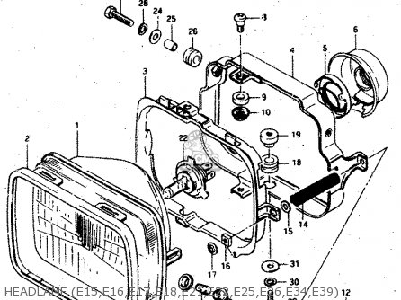 HEADLAMF (E15,E16,E17,E18,E21,E22,E25,E26,E34,E39) - GSX750S 1983 (D) (E01 E02 E04 E06 E18 E21 E22 E24 E25 E30 34 39)