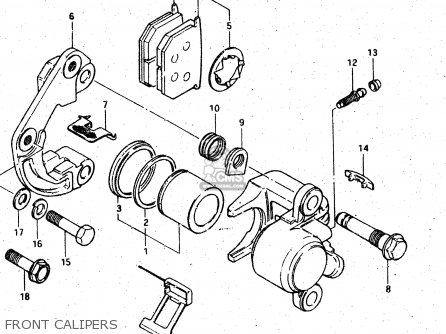 FRONT CALIPERS - GSX750S 1983 (D) (E01 E02 E04 E06 E18 E21 E22 E24 E25 E30 34 39)