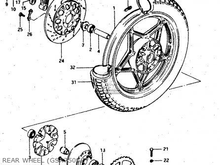 REAR WHEEL (GSX750SZ) - GSX750S 1983 (D) (E01 E02 E04 E06 E18 E21 E22 E24 E25 E30 34 39)