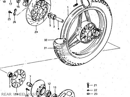 REAR WHEEL (GSX750SD) - GSX750S 1983 (D) (E01 E02 E04 E06 E18 E21 E22 E24 E25 E30 34 39)