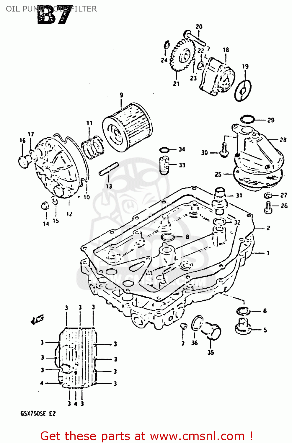 OIL PUMP - OIL FILTER GSX750S 1984 (E) UNITED KINGDOM (E02)